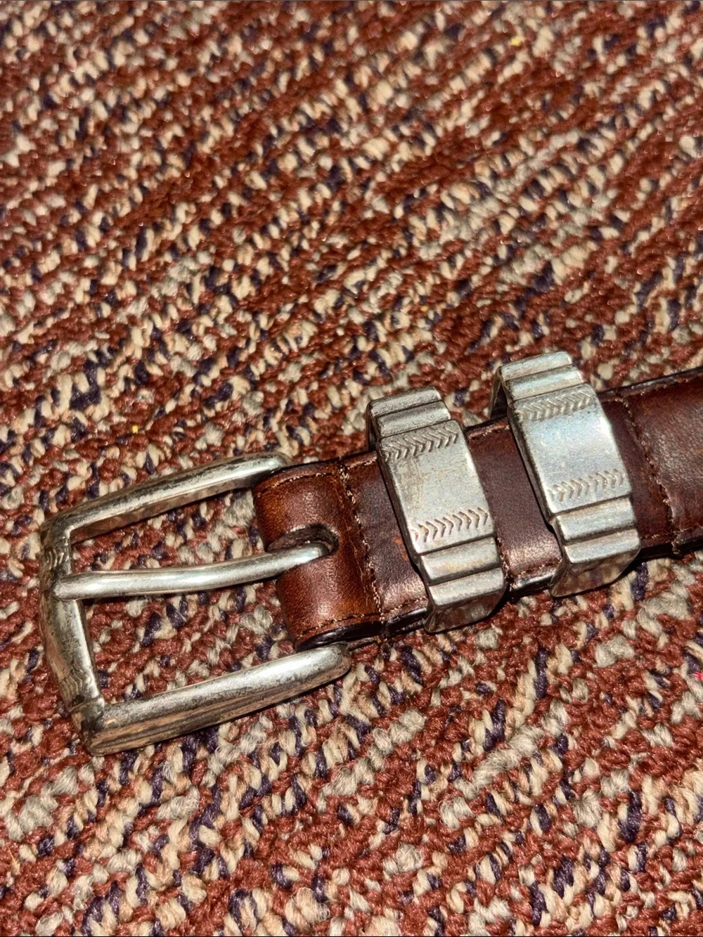 Vintage Danbury brown leather belt golf club concho preppy silver buckle belt